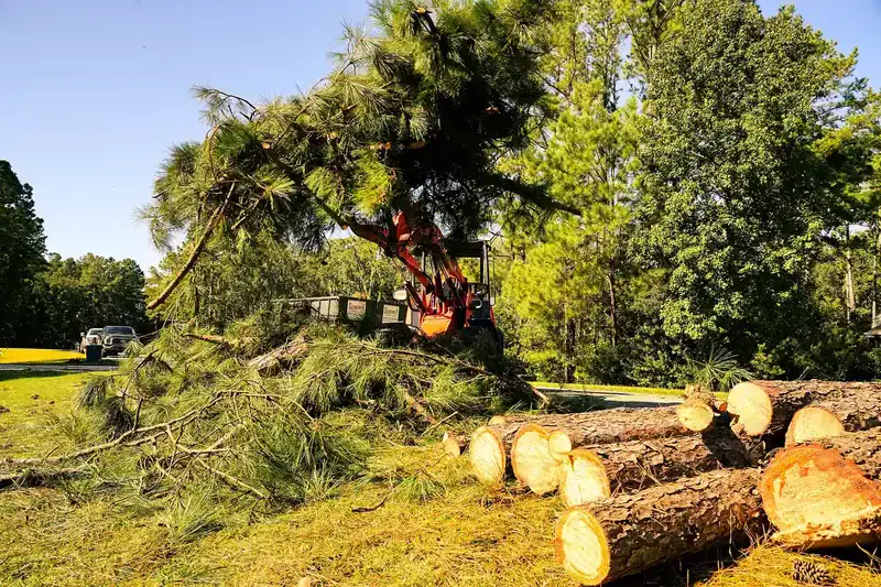 Expert tree removal service handling a mature oak tree in a Midway neighborhood.